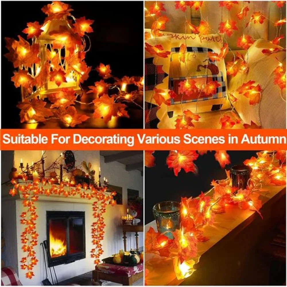 2 Pack Fall Decor Enlarged Maples Leafed Lights Total 20Ft 40LED Thanksgiving